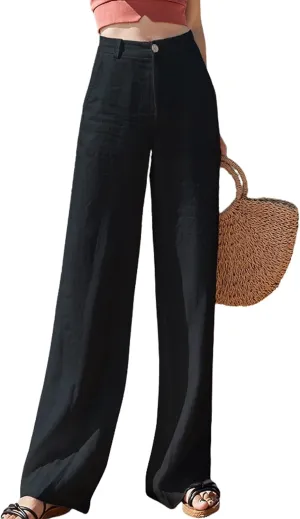 Hooever Womens Casual High Waisted Wide Leg Pants Button Up Straight Leg Trousers