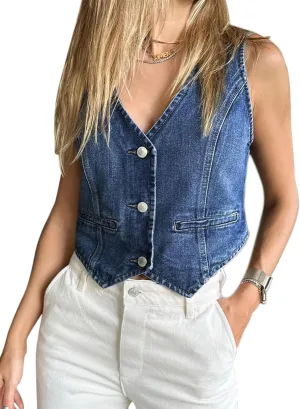 Imily Bela Womens Denim Vest Sleeveless V Neck Button Down Jean Waistcoat Jacket Y2K Summer Crop Tops