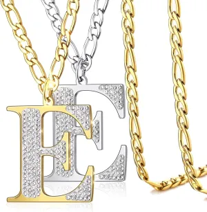 Initial Necklaces 2 Pieces Cuban Chain 23.6 Inches Letter Pendant 13.8 Inches. Golden Silver Letter Necklace is A Gift for Father and Son Or Couples, Personalized Hip-hop Cool Style