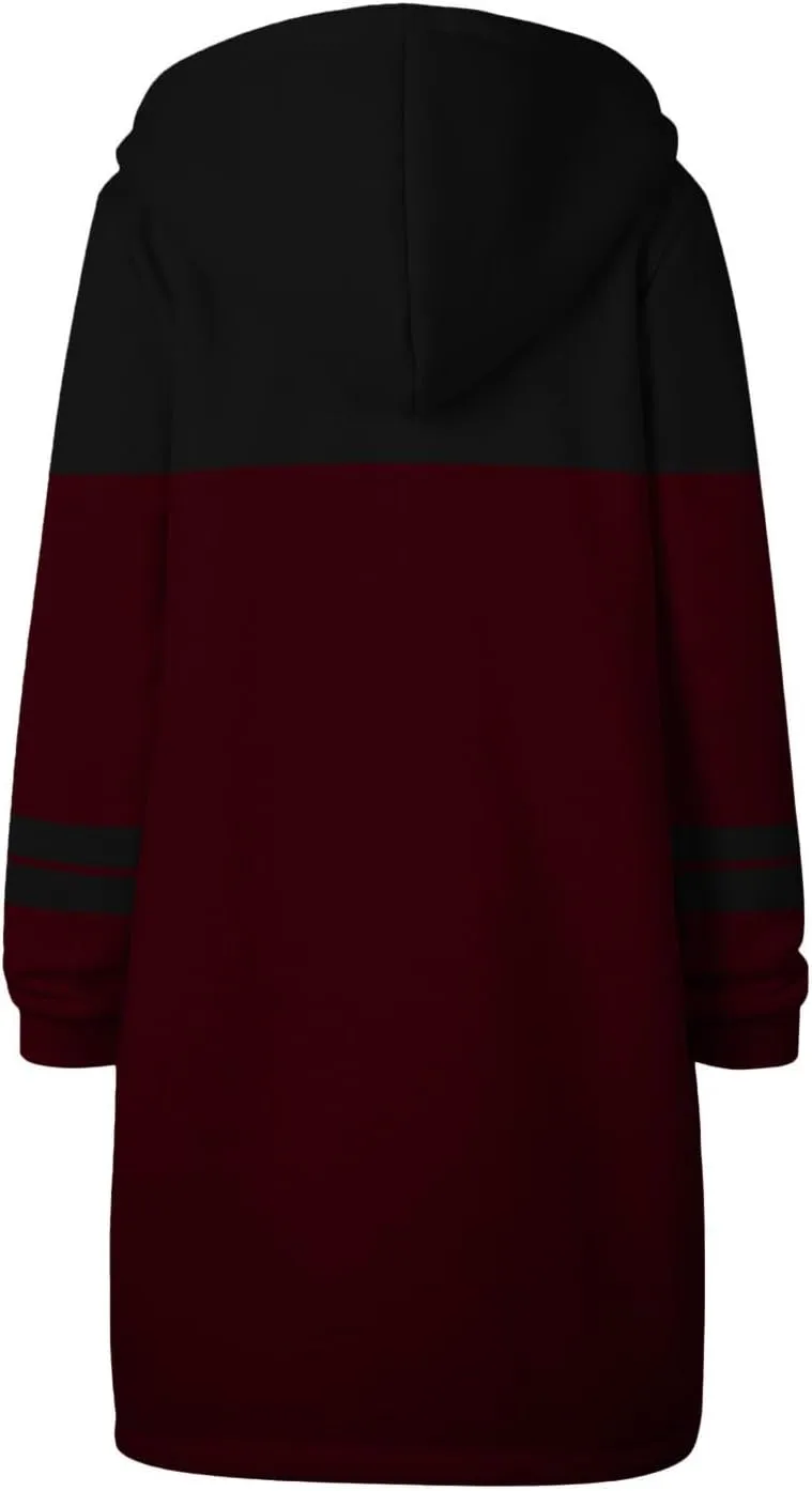 Jackets for Women Zip up Hoodies Y2K Knee Length Hooded Fleece Oversized Sweatshirts with Pockets Fall Outfits 2024