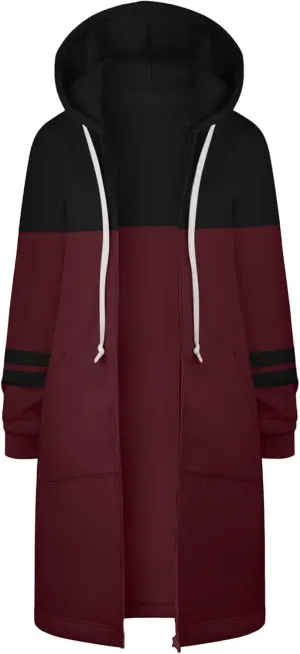 Jackets for Women Zip up Hoodies Y2K Knee Length Hooded Fleece Oversized Sweatshirts with Pockets Fall Outfits 2024