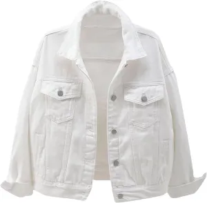 Jean Jacket Women,2024 Trendy Classic Lapel Button Down Up Frayed Hem Shacket Long Sleeve Distresse Trucker Coats