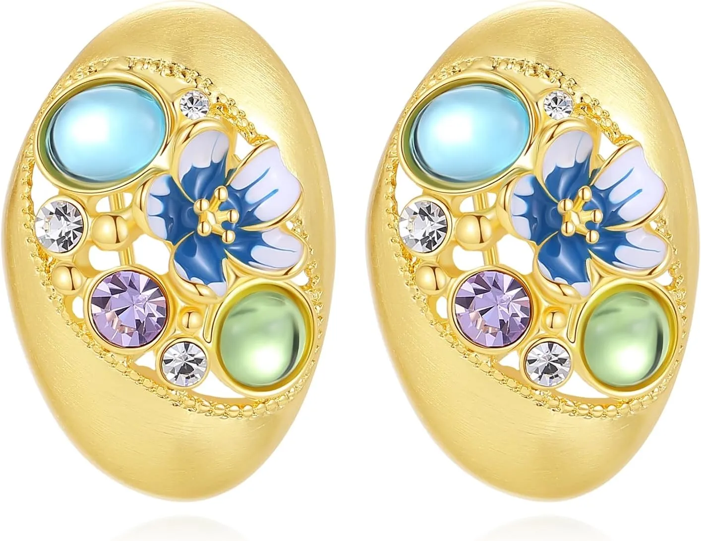 Kemstone Floral Enamel Stud Earrings for Women, Gold-Plated Hypoallergenic Earrings with Crystals, Zircon,Handmade Fashion Jewelry