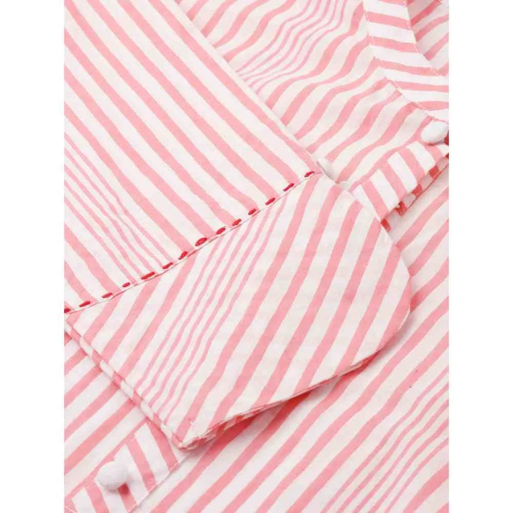 Kipek Womens Peach-Coloured and White Printed Kurta With Trousers (Set of 2)