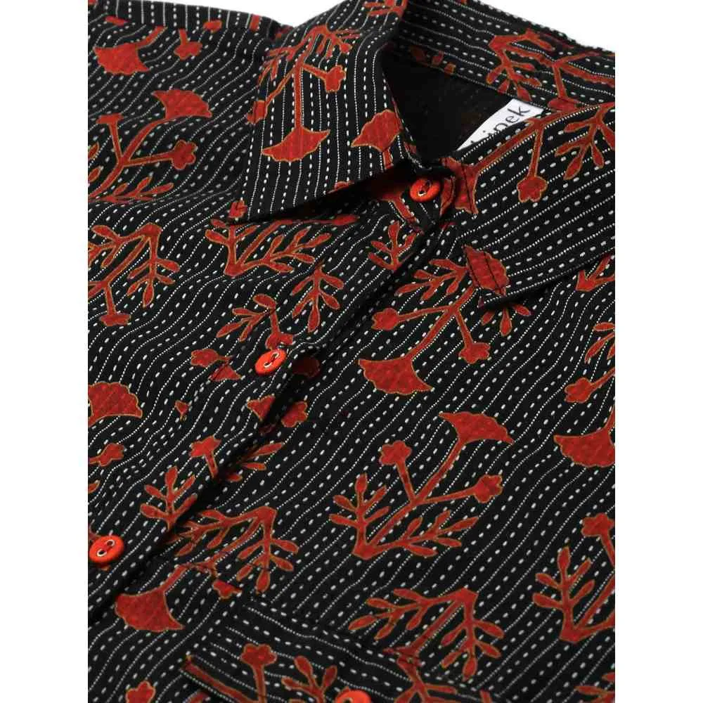 Kipek Womens Printed D-Line Cotton Fabric Straight Kurta Black Color