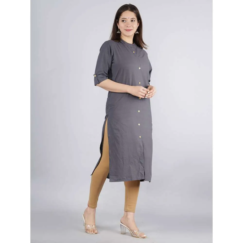 Kipek Womens Solid Cotton Fabric Kurta Grey Color