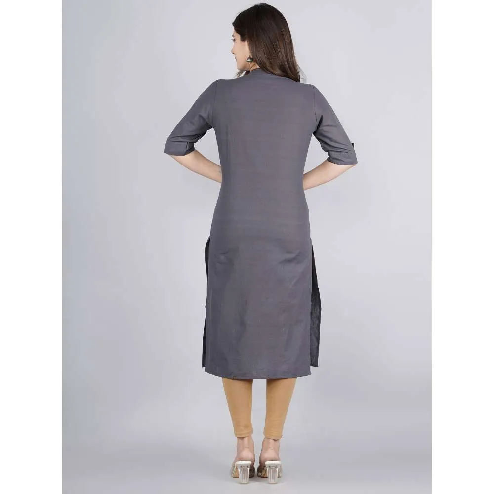 Kipek Womens Solid Cotton Fabric Kurta Grey Color