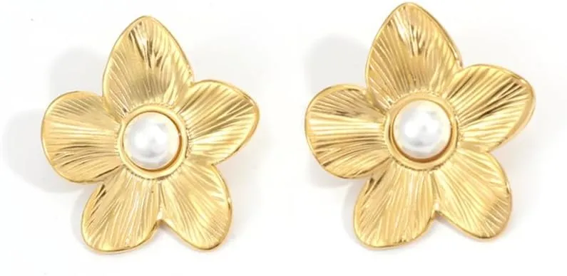 Kokoma Turquoise Flower Earrings for Women Large Floral Bohemian Statement Stud Earrings Chunky Earrings Christmas Valentine's Day Trendy Jewelry