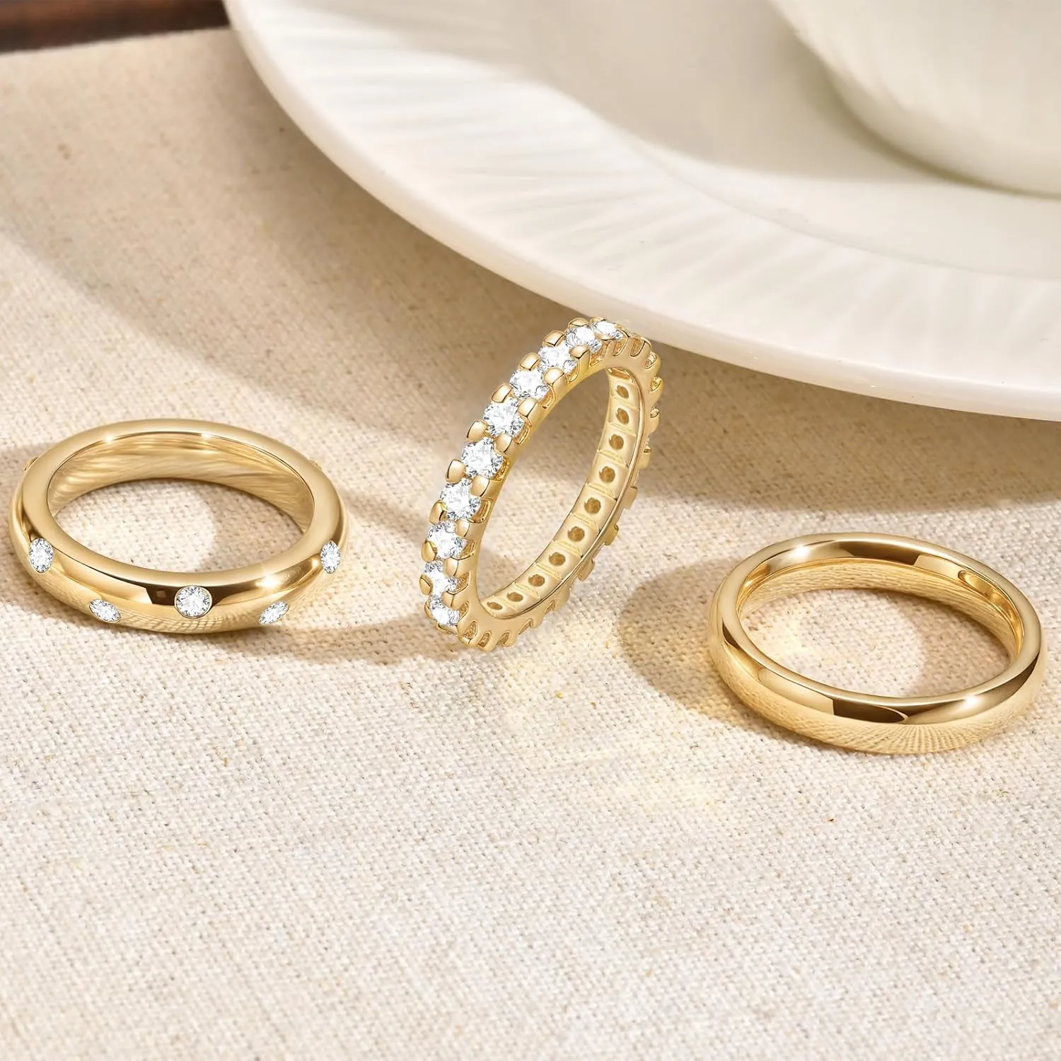 KSF Stackable Gold Rings for Women - 14K Gold Plated Rings Set, Non Tarnish Dainty Cubic Zirconia Stack Rings for Women Trendy Jewelry Gift for Her