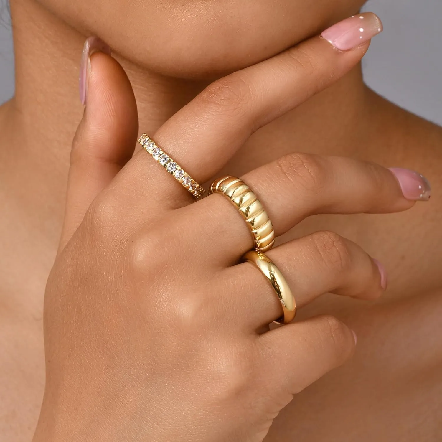 KSF Stackable Gold Rings for Women - 14K Gold Plated Rings Set, Non Tarnish Dainty Cubic Zirconia Stack Rings for Women Trendy Jewelry Gift for Her