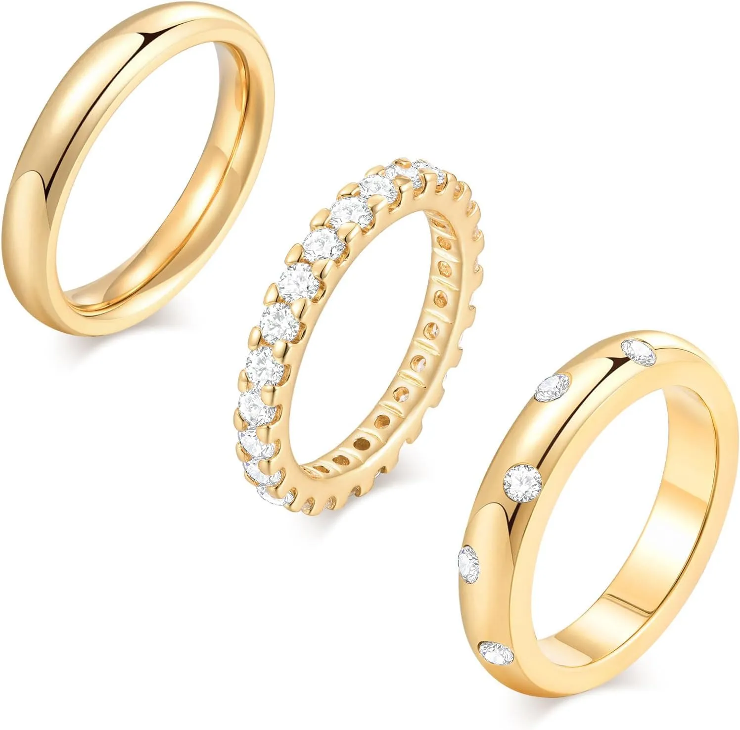 KSF Stackable Gold Rings for Women - 14K Gold Plated Rings Set, Non Tarnish Dainty Cubic Zirconia Stack Rings for Women Trendy Jewelry Gift for Her