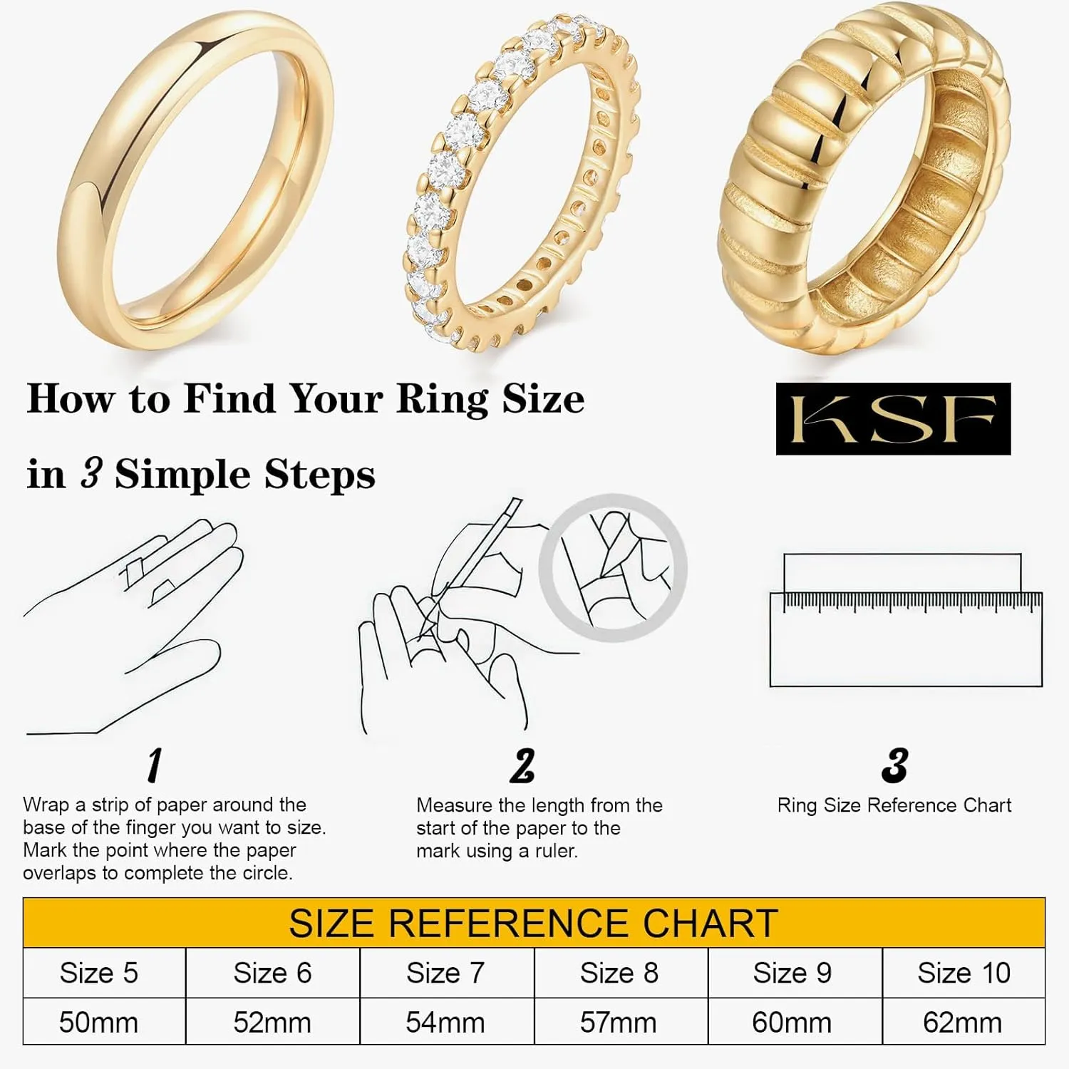 KSF Stackable Gold Rings for Women - 14K Gold Plated Rings Set, Non Tarnish Dainty Cubic Zirconia Stack Rings for Women Trendy Jewelry Gift for Her