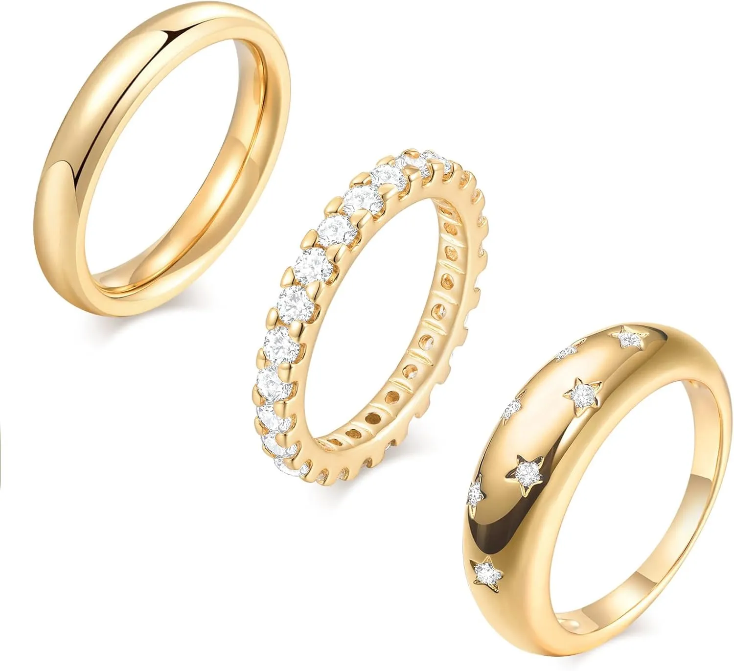 KSF Stackable Gold Rings for Women - 14K Gold Plated Rings Set, Non Tarnish Dainty Cubic Zirconia Stack Rings for Women Trendy Jewelry Gift for Her