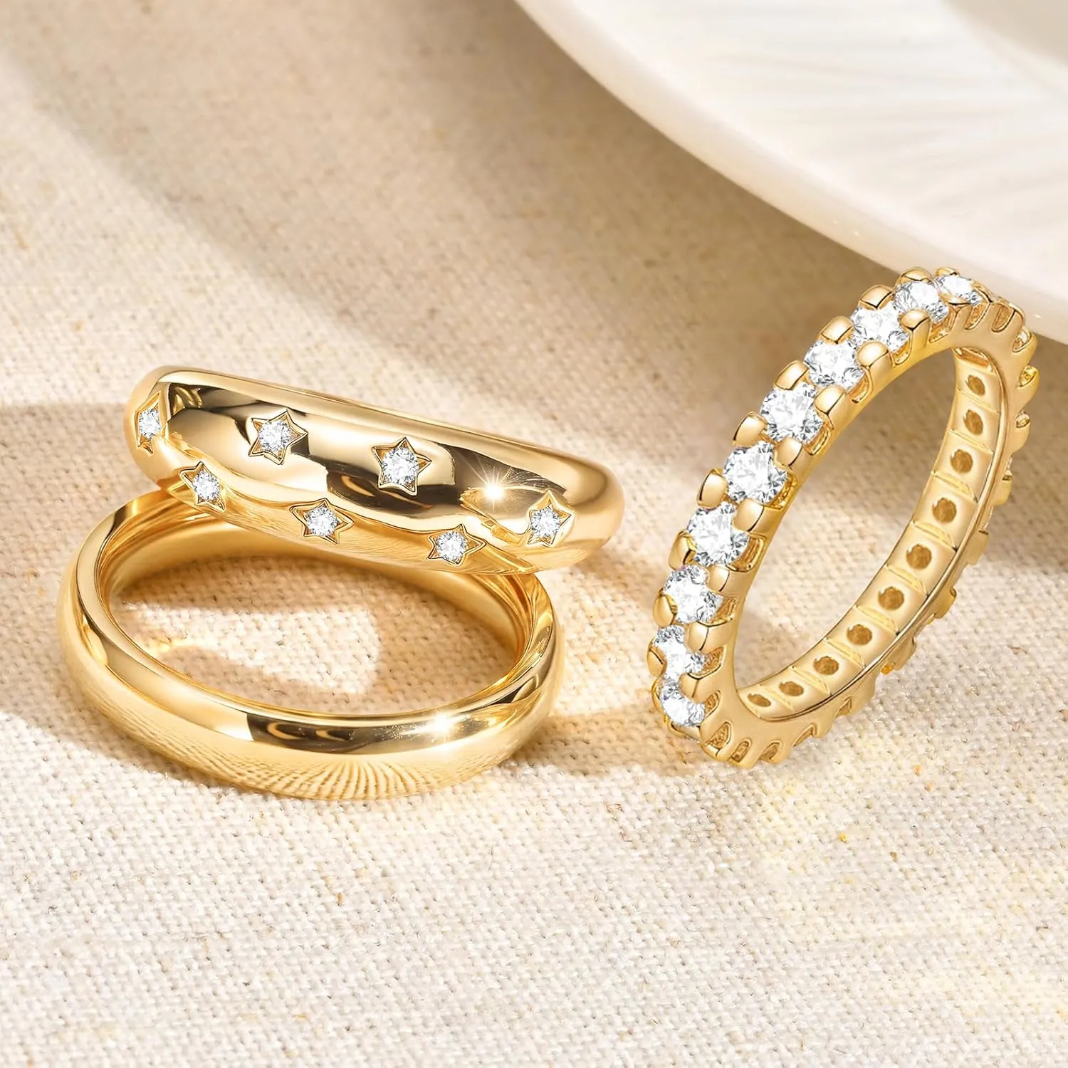 KSF Stackable Gold Rings for Women - 14K Gold Plated Rings Set, Non Tarnish Dainty Cubic Zirconia Stack Rings for Women Trendy Jewelry Gift for Her