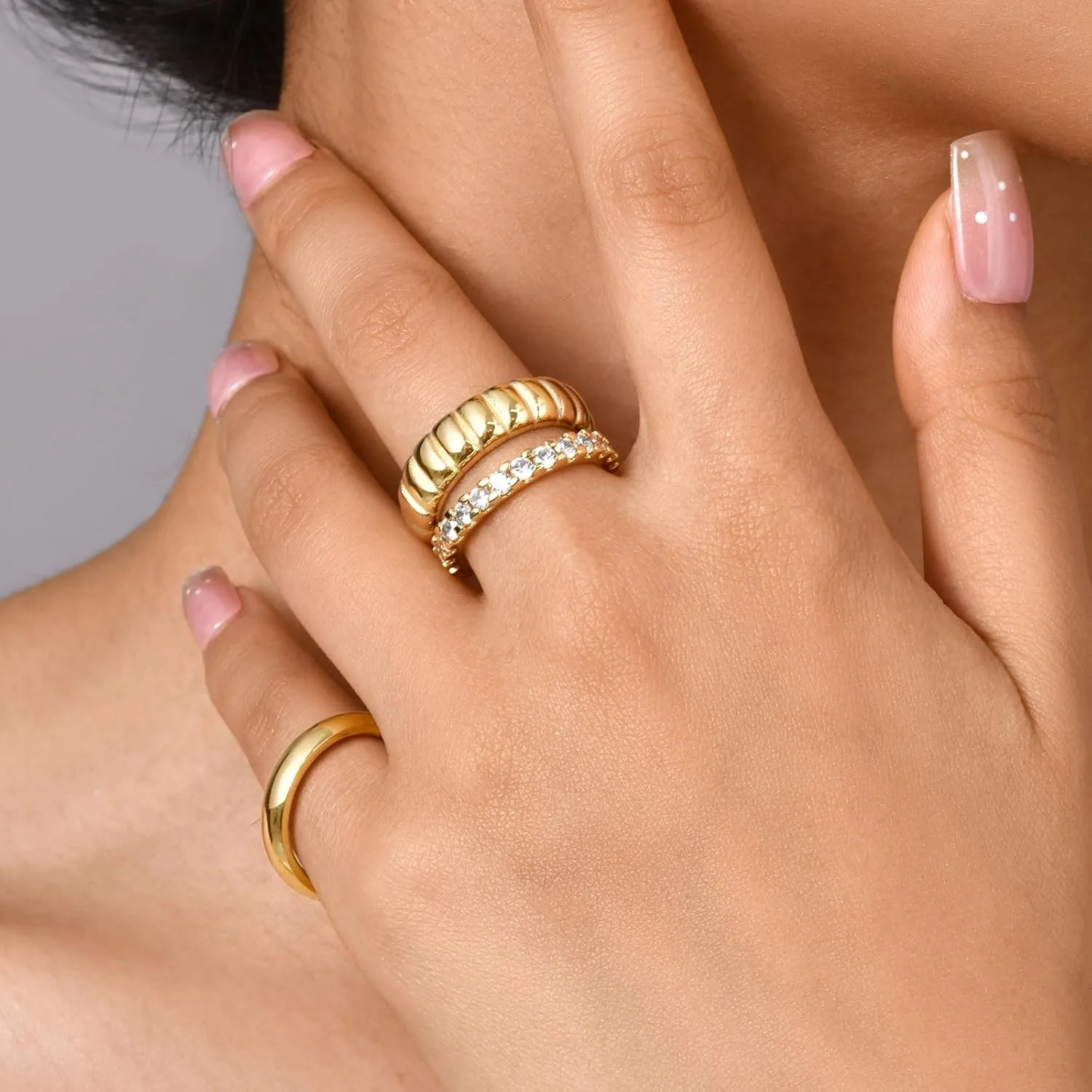 KSF Stackable Gold Rings for Women - 14K Gold Plated Rings Set, Non Tarnish Dainty Cubic Zirconia Stack Rings for Women Trendy Jewelry Gift for Her