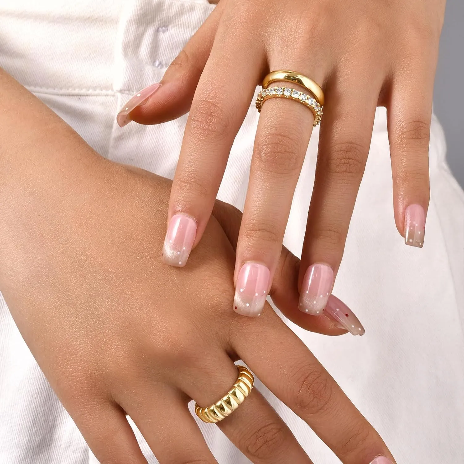 KSF Stackable Gold Rings for Women - 14K Gold Plated Rings Set, Non Tarnish Dainty Cubic Zirconia Stack Rings for Women Trendy Jewelry Gift for Her