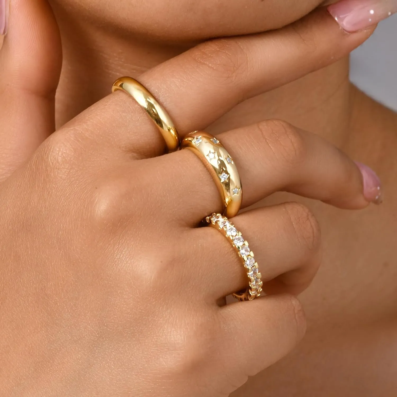 KSF Stackable Gold Rings for Women - 14K Gold Plated Rings Set, Non Tarnish Dainty Cubic Zirconia Stack Rings for Women Trendy Jewelry Gift for Her