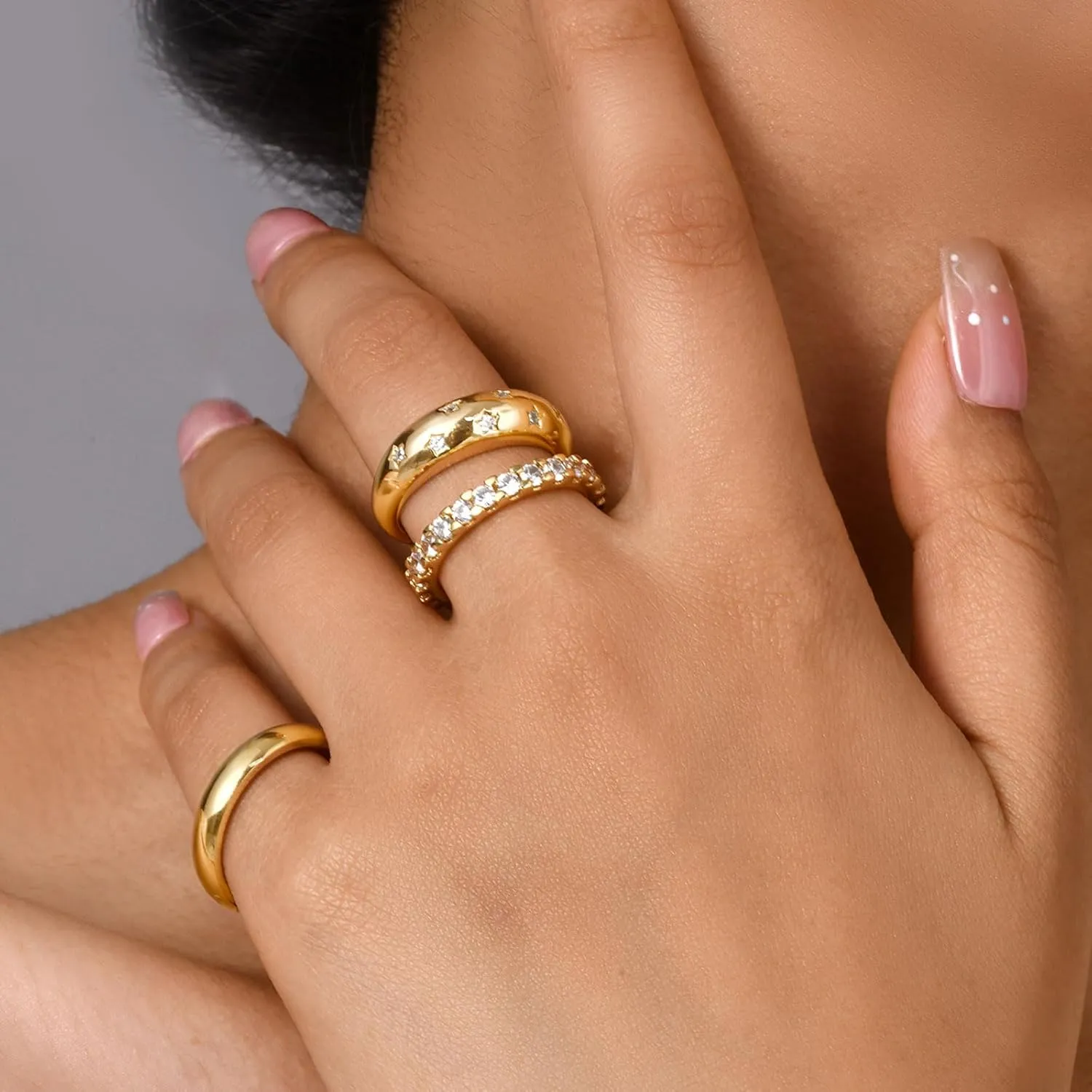 KSF Stackable Gold Rings for Women - 14K Gold Plated Rings Set, Non Tarnish Dainty Cubic Zirconia Stack Rings for Women Trendy Jewelry Gift for Her