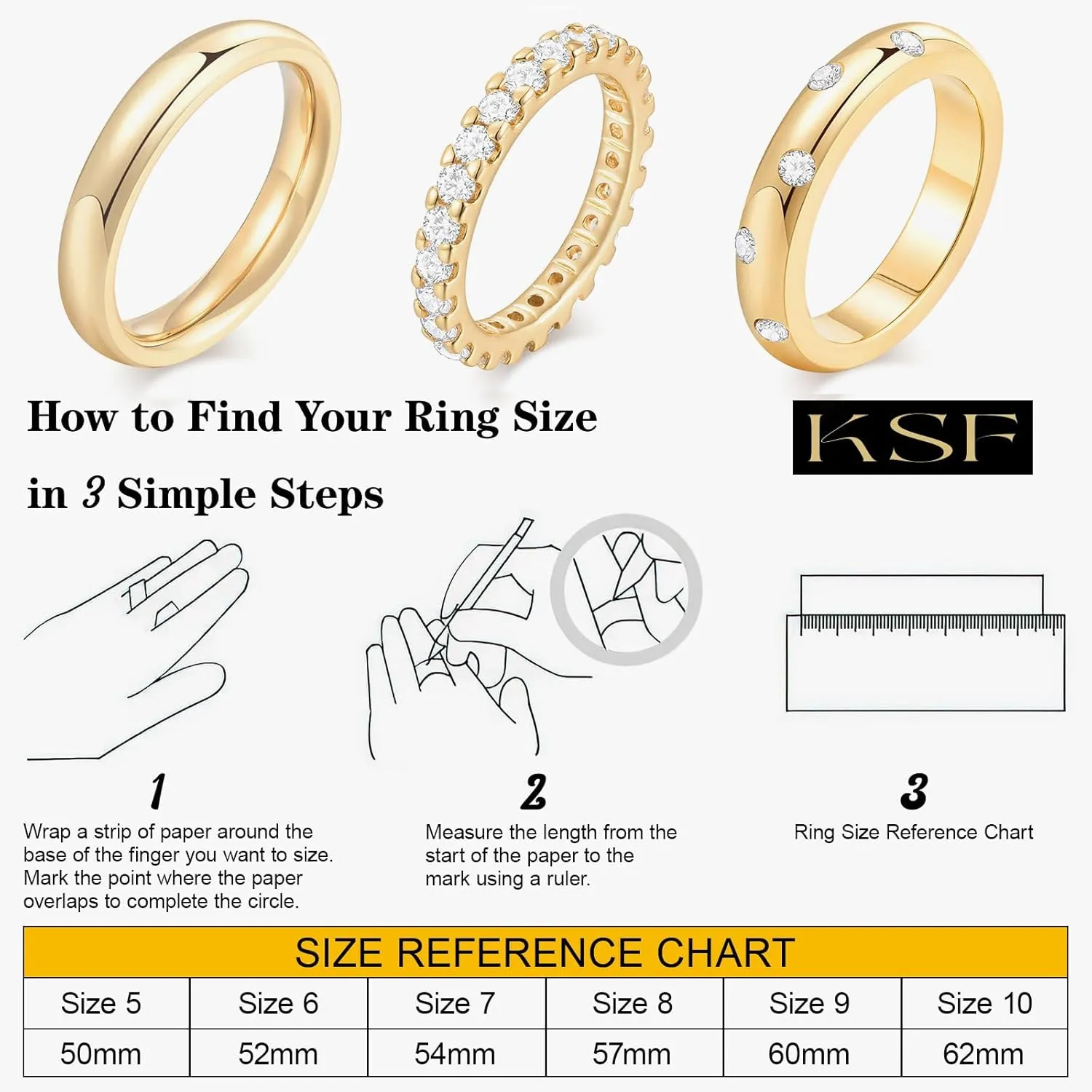 KSF Stackable Gold Rings for Women - 14K Gold Plated Rings Set, Non Tarnish Dainty Cubic Zirconia Stack Rings for Women Trendy Jewelry Gift for Her