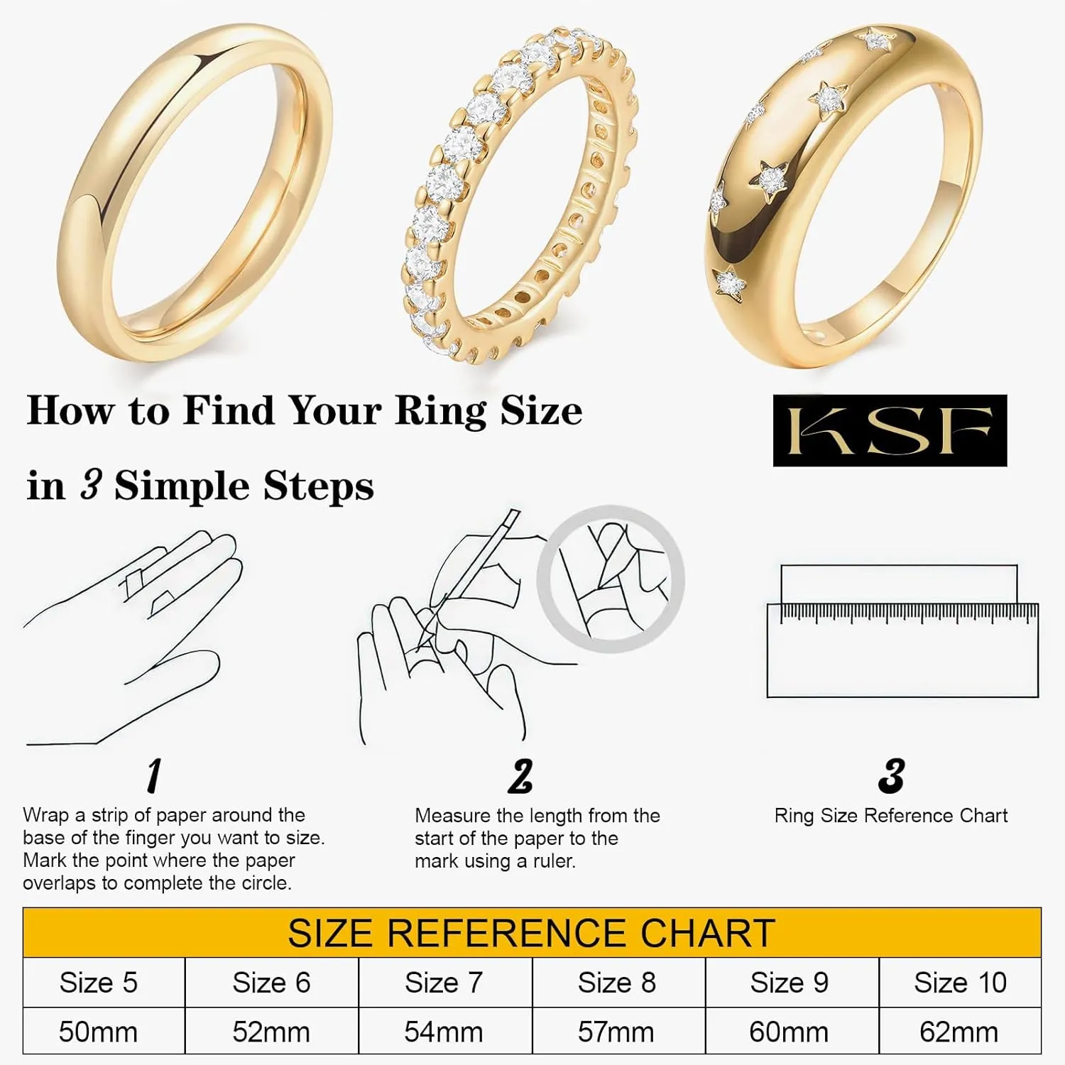 KSF Stackable Gold Rings for Women - 14K Gold Plated Rings Set, Non Tarnish Dainty Cubic Zirconia Stack Rings for Women Trendy Jewelry Gift for Her