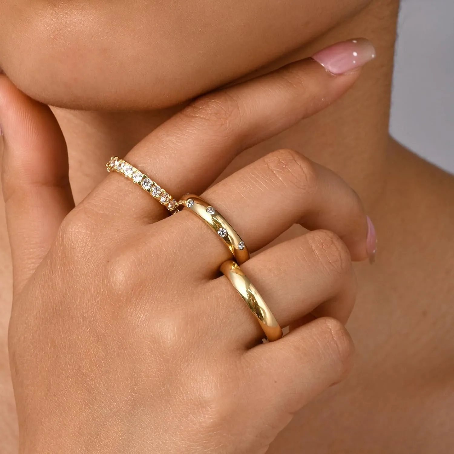 KSF Stackable Gold Rings for Women - 14K Gold Plated Rings Set, Non Tarnish Dainty Cubic Zirconia Stack Rings for Women Trendy Jewelry Gift for Her