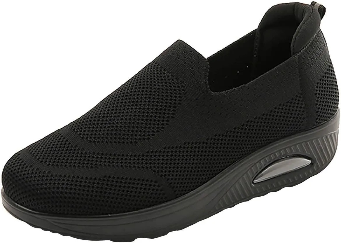Ladies Walking Shoes Air Cushion Slip on Orthopedic Diabetic for Womens Lightweight Breathable Platform Trainers Casual Sneaker (Black 5.5 UK) (Black 4.5 UK)