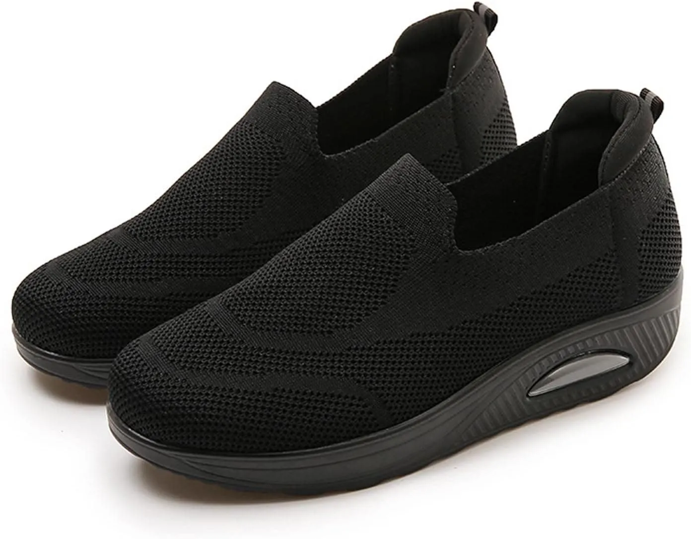 Ladies Walking Shoes Air Cushion Slip on Orthopedic Diabetic for Womens Lightweight Breathable Platform Trainers Casual Sneaker (Black 5.5 UK) (Black 4.5 UK)