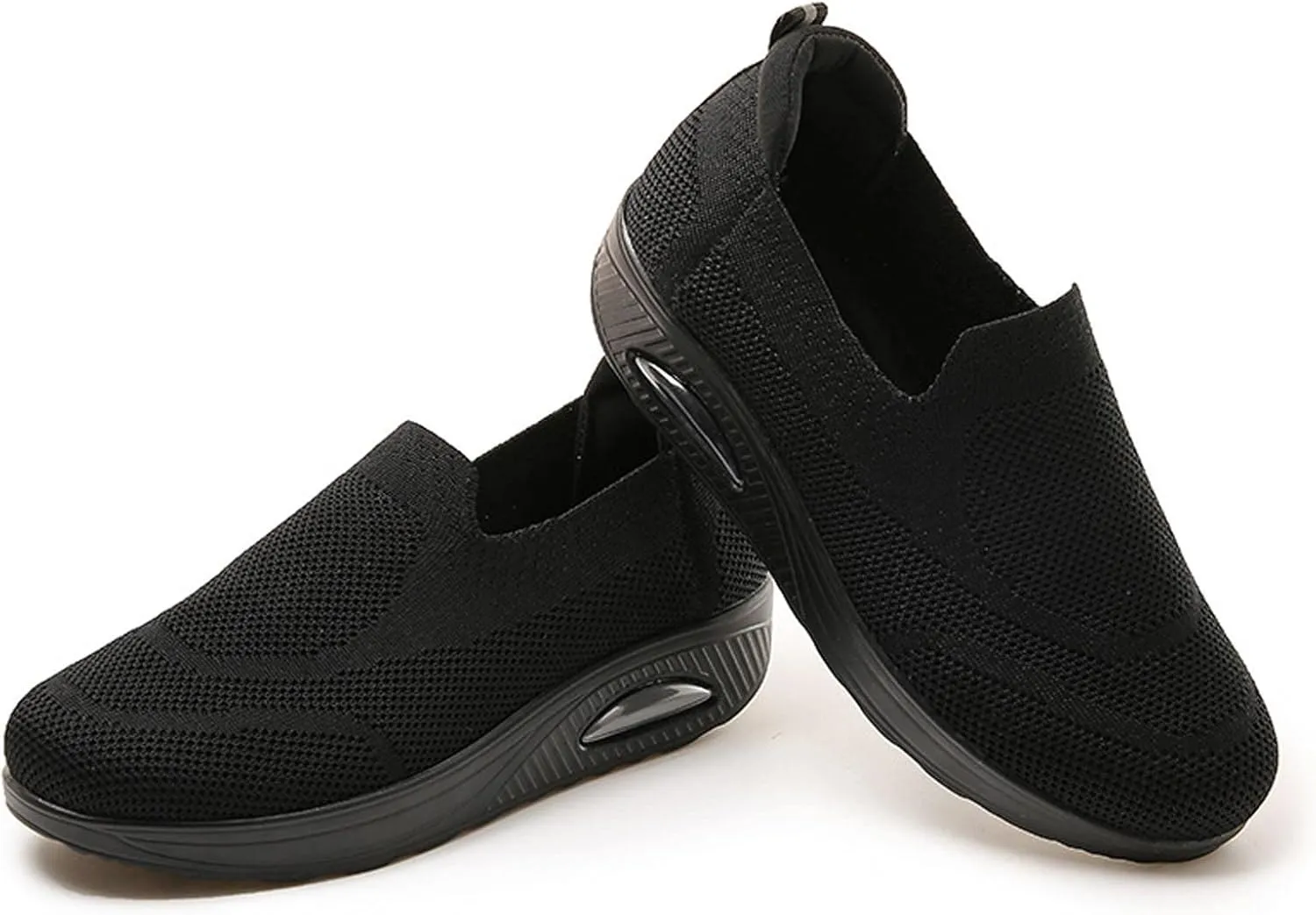 Ladies Walking Shoes Air Cushion Slip on Orthopedic Diabetic for Womens Lightweight Breathable Platform Trainers Casual Sneaker (Black 5.5 UK) (Black 4.5 UK)