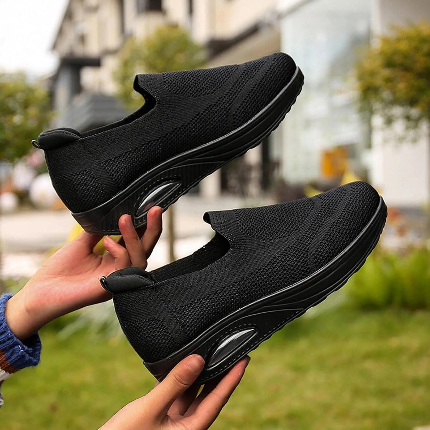 Ladies Walking Shoes Air Cushion Slip on Orthopedic Diabetic for Womens Lightweight Breathable Platform Trainers Casual Sneaker (Black 5.5 UK) (Black 4.5 UK)