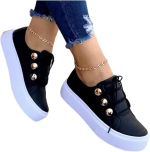 Ladmiple Shoes For Women Sneakers Slip Ons Walking Shoes Non Slip Lightweight Gym Fashion Lace Up Platform Flats Loafers