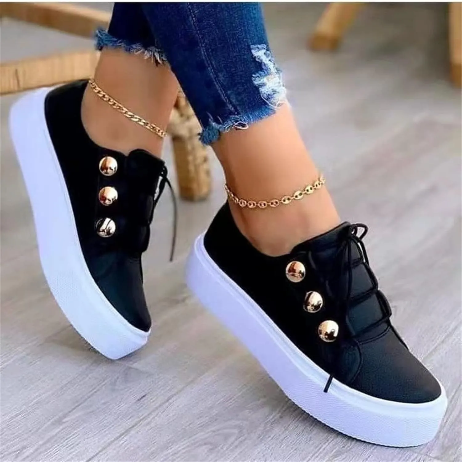 Ladmiple Shoes For Women Sneakers Slip Ons Walking Shoes Non Slip Lightweight Gym Fashion Lace Up Platform Flats Loafers