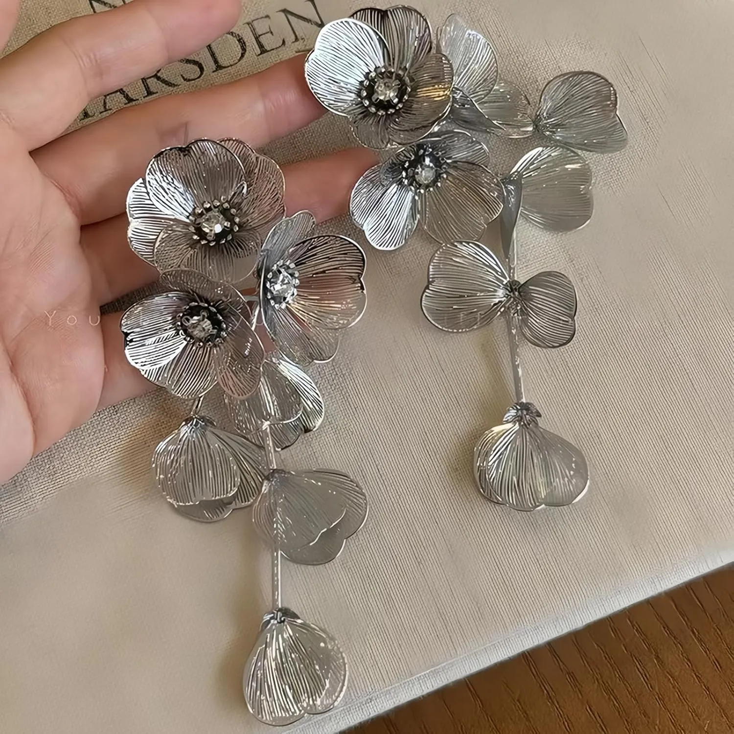 Large Filigree Handmade Flower Tassel Drop Dangle Earrings for Women,Exaggerated Statement Floral Metal Boho Trendy Fashion Plant Earrings Chic Jewelry