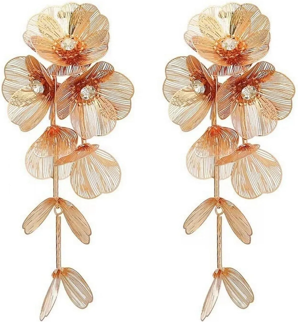 Large Filigree Handmade Flower Tassel Drop Dangle Earrings for Women,Exaggerated Statement Floral Metal Boho Trendy Fashion Plant Earrings Chic Jewelry