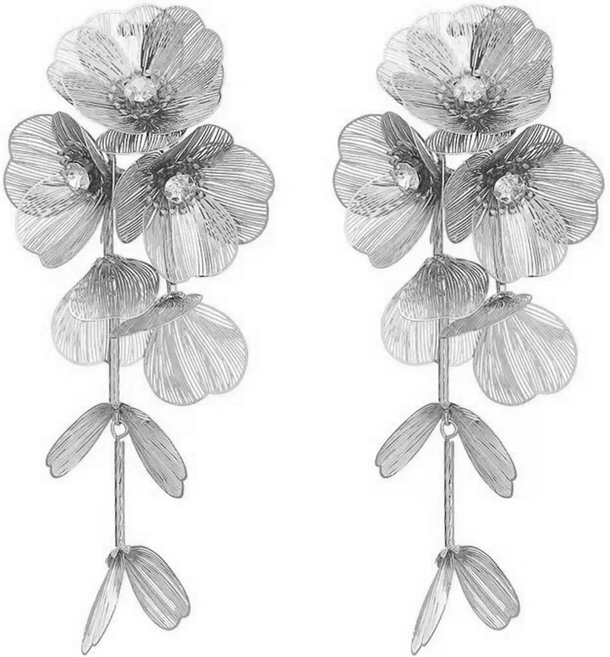 Large Filigree Handmade Flower Tassel Drop Dangle Earrings for Women,Exaggerated Statement Floral Metal Boho Trendy Fashion Plant Earrings Chic Jewelry