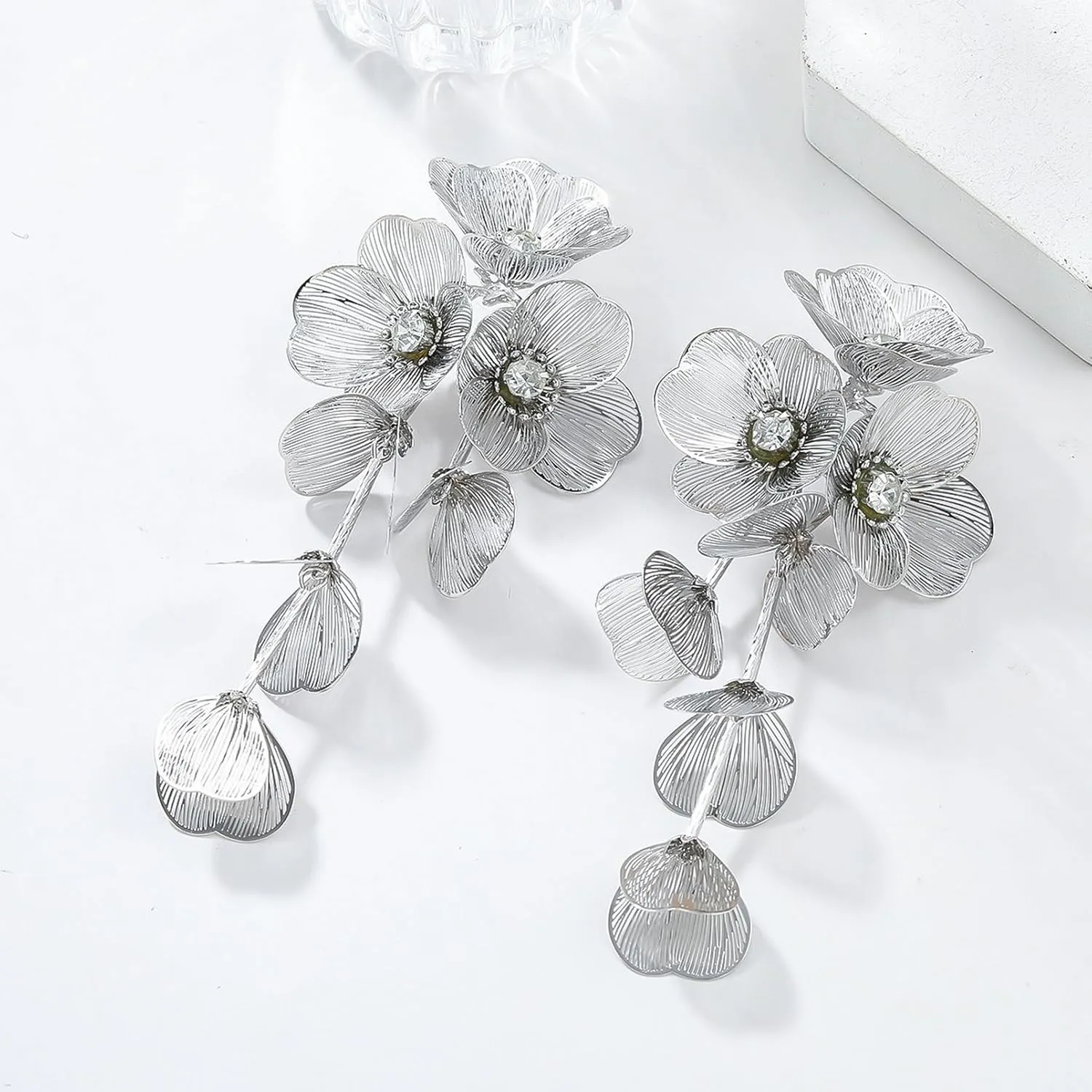 Large Filigree Handmade Flower Tassel Drop Dangle Earrings for Women,Exaggerated Statement Floral Metal Boho Trendy Fashion Plant Earrings Chic Jewelry
