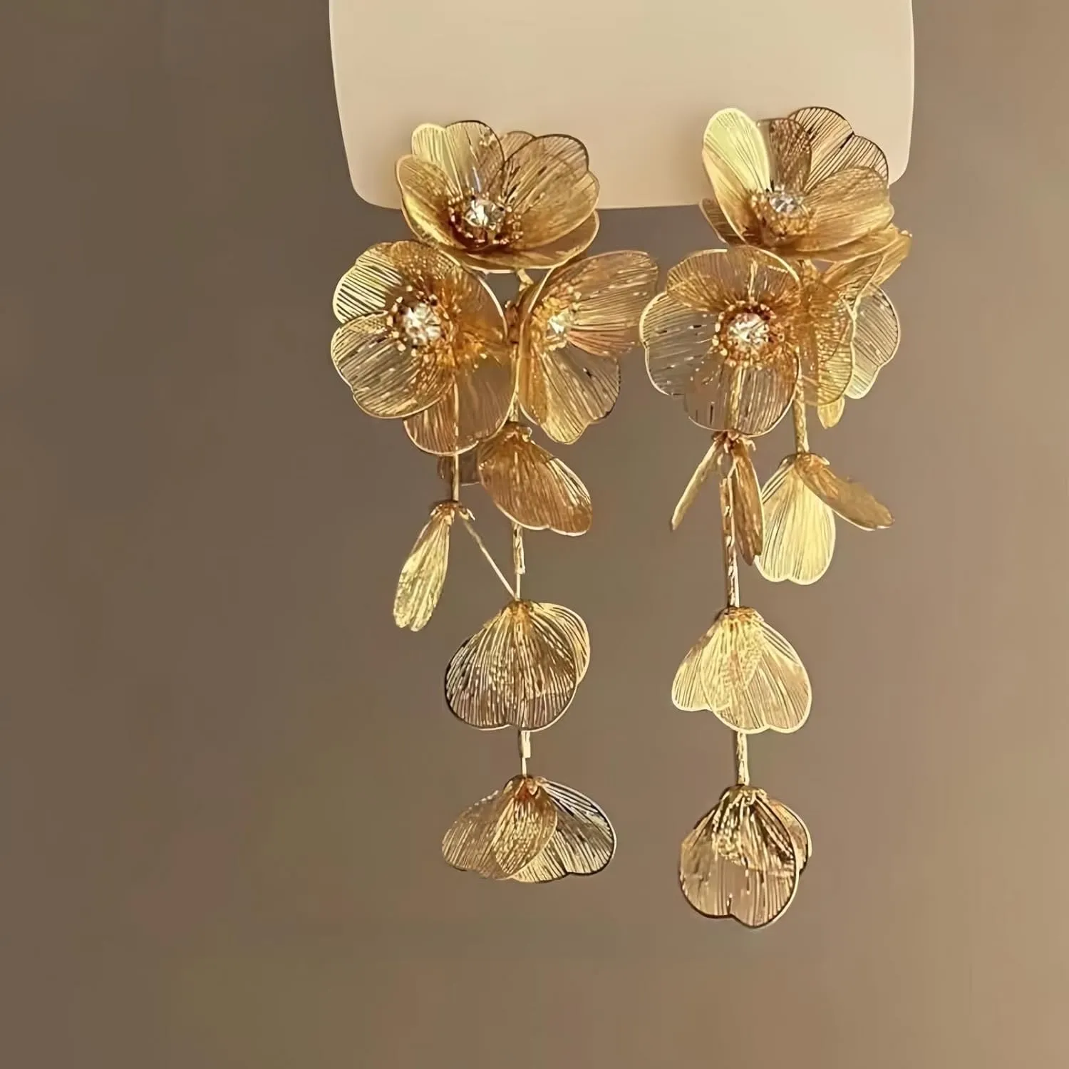 Large Filigree Handmade Flower Tassel Drop Dangle Earrings for Women,Exaggerated Statement Floral Metal Boho Trendy Fashion Plant Earrings Chic Jewelry