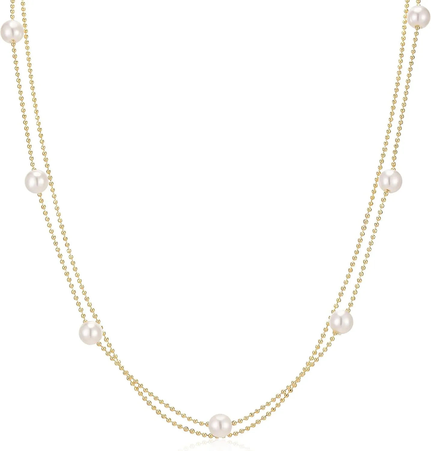 Layered Choker Necklaces for Women, Dainty 14K Gold Plated Bead Chain Necklace Pearl Ball Adjustable Pendant Necklaces Layered Necklaces Jewelry for Women