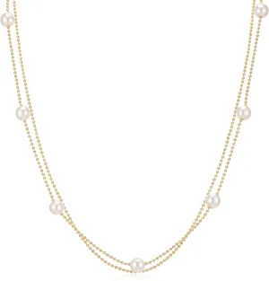 Layered Choker Necklaces for Women, Dainty 14K Gold Plated Bead Chain Necklace Pearl Ball Adjustable Pendant Necklaces Layered Necklaces Jewelry for Women