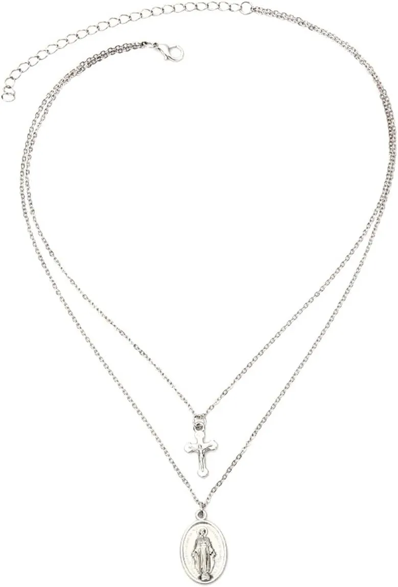 Layered Choker Necklaces for Women, Dainty Layered Necklaces for Women Jesus Cross Pendant Chain Necklaces Jewelry Birthday Gift for Her, 2 Layers