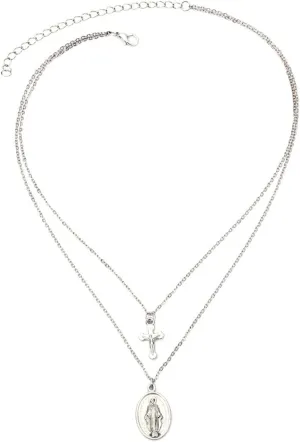 Layered Choker Necklaces for Women, Dainty Layered Necklaces for Women Jesus Cross Pendant Chain Necklaces Jewelry Birthday Gift for Her, 2 Layers