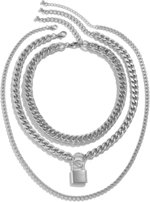 Layered Choker Necklaces for Women, Dainty Layering Necklaces for Women Lock Pendant Chain Necklaces Jewelry Gifts for Birthday Wedding, 3 Pieces