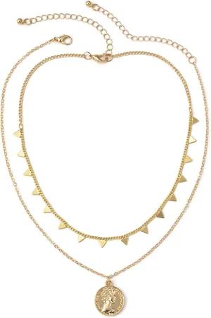 Layered Choker Necklaces for Women, Dainty Layering Necklaces for Women Portrait Triangle Sequins Pendant Chain Necklaces Jewelry Gifts for Birthday Wedding, 2 Pieces