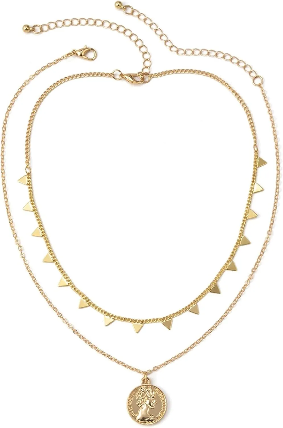 Layered Choker Necklaces for Women, Dainty Layering Necklaces for Women Portrait Triangle Sequins Pendant Chain Necklaces Jewelry Gifts for Birthday Wedding, 2 Pieces
