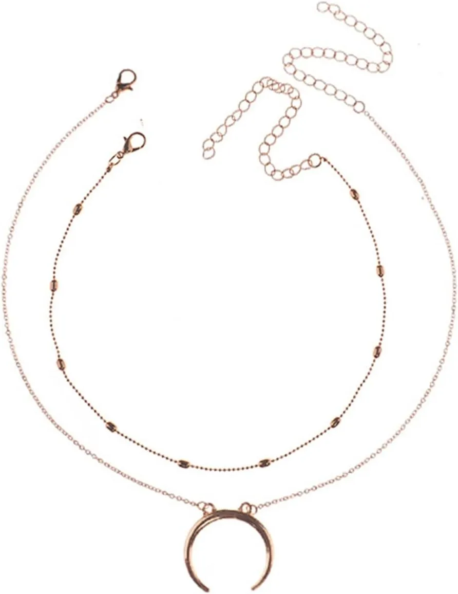 Layered Choker Necklaces for Women, Layered Necklaces for Women Crescent Pendant Chain Necklaces Jewelry Gifts for Birthday Wedding, 2 Pieces, Gold, 38CM