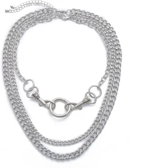 Layered Choker Necklaces for Women, Layered Necklaces for Women Lobster Claw Circle Pendant Chain Necklaces Jewelry Gifts, 3 Pieces, White Gold, 45CM
