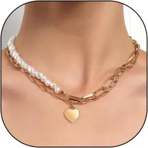 Layered Gold Heart Pearl Pendant Necklaces Set for Women Adjustable Beaded Love Necklaces Trendy Double Pearl Chain Necklaces Wedding Jewelry Gifts