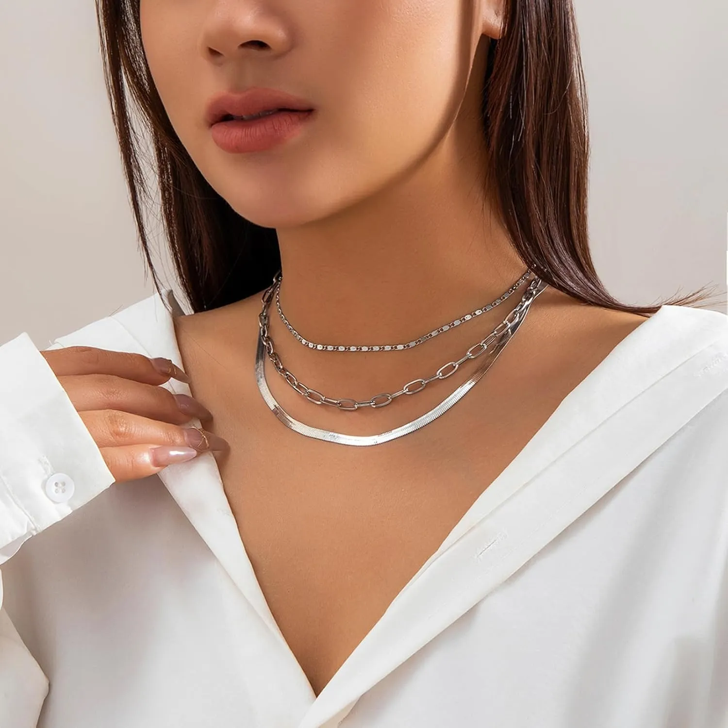 Layered Gold Necklaces for Women Dainty 14K Gold Plated Snake Chain Layered Necklaces Stacked Necklaces Herringbone Necklace Gold Jewelry Gift for Women