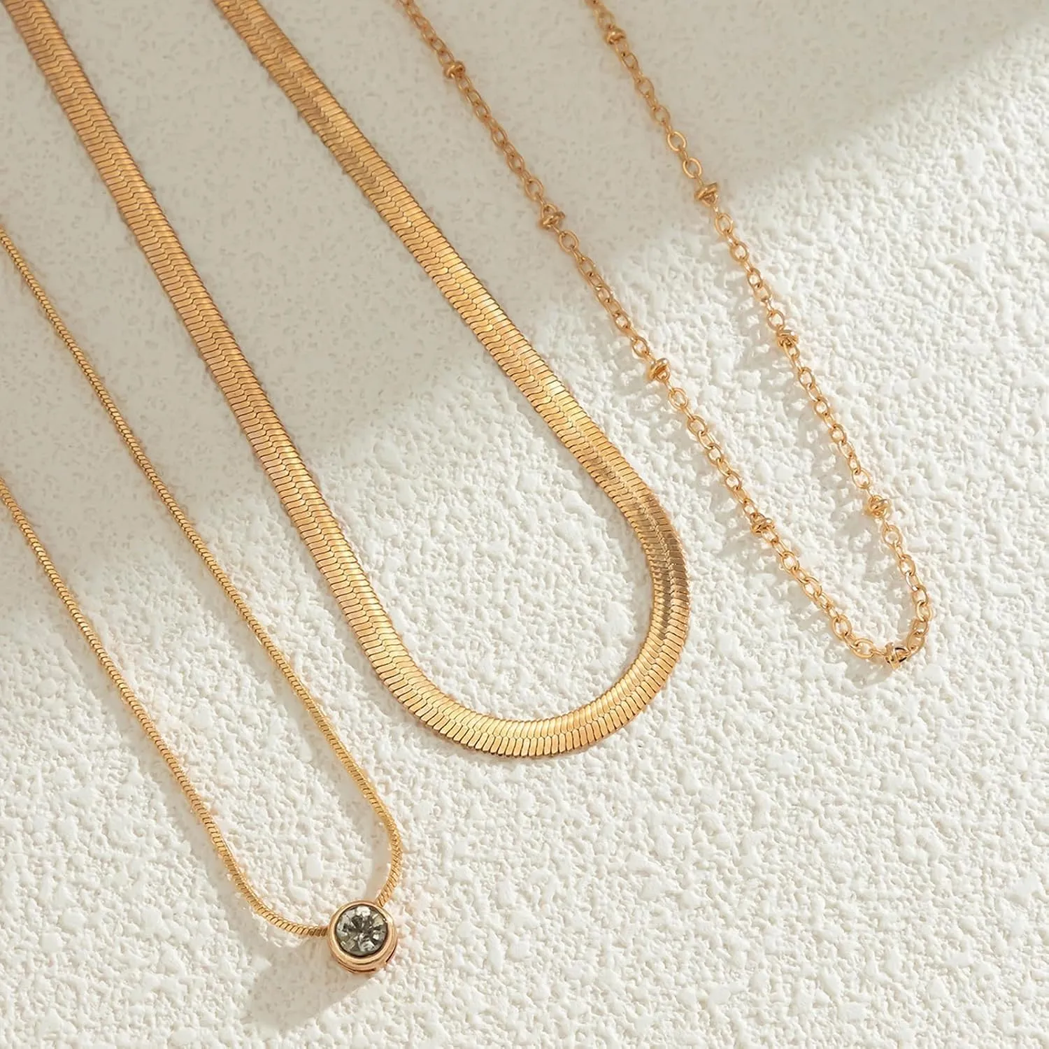 Layered Gold Necklaces for Women Dainty 14K Gold Plated Snake Chain Layered Necklaces Stacked Necklaces Herringbone Necklace Gold Jewelry Gift for Women