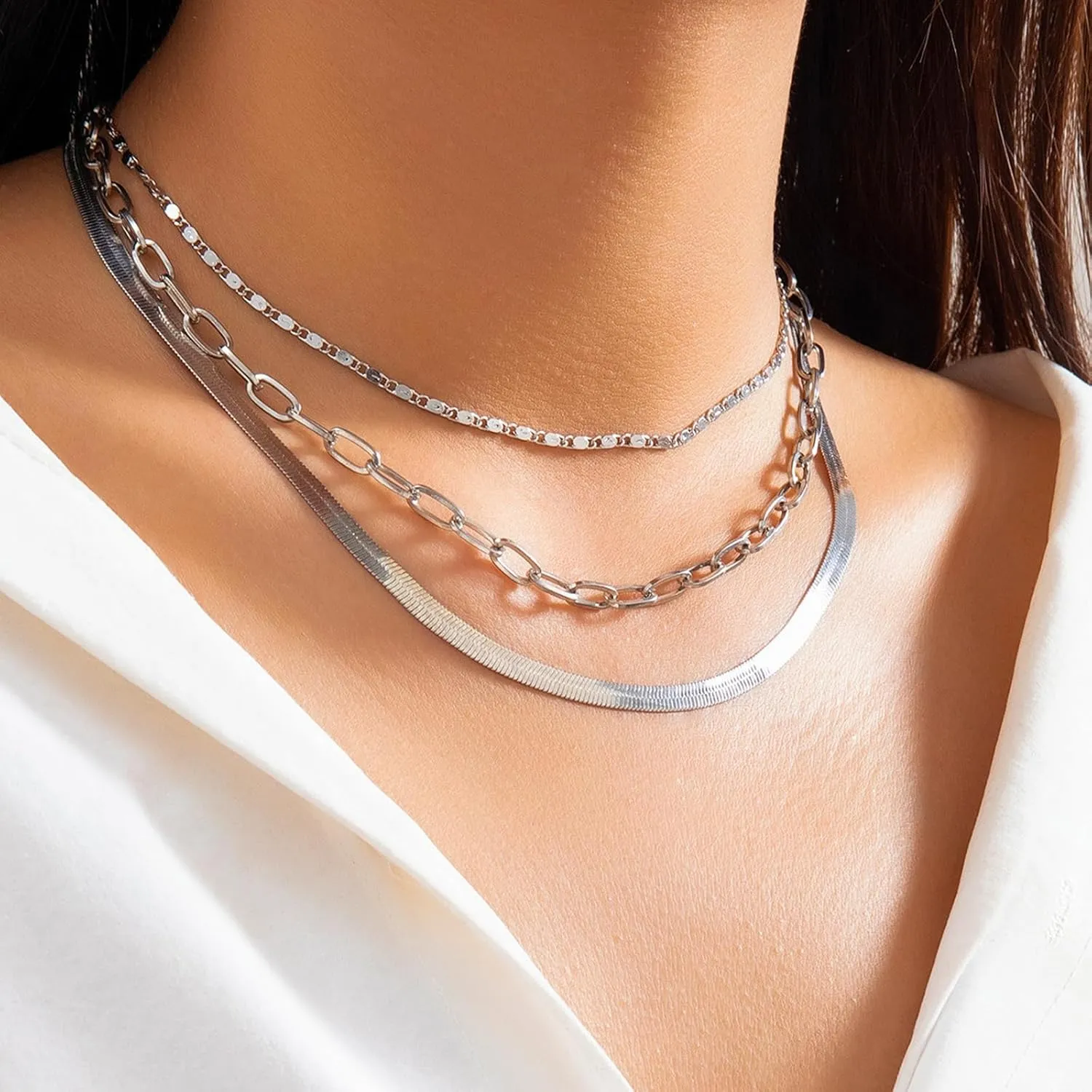 Layered Gold Necklaces for Women Dainty 14K Gold Plated Snake Chain Layered Necklaces Stacked Necklaces Herringbone Necklace Gold Jewelry Gift for Women