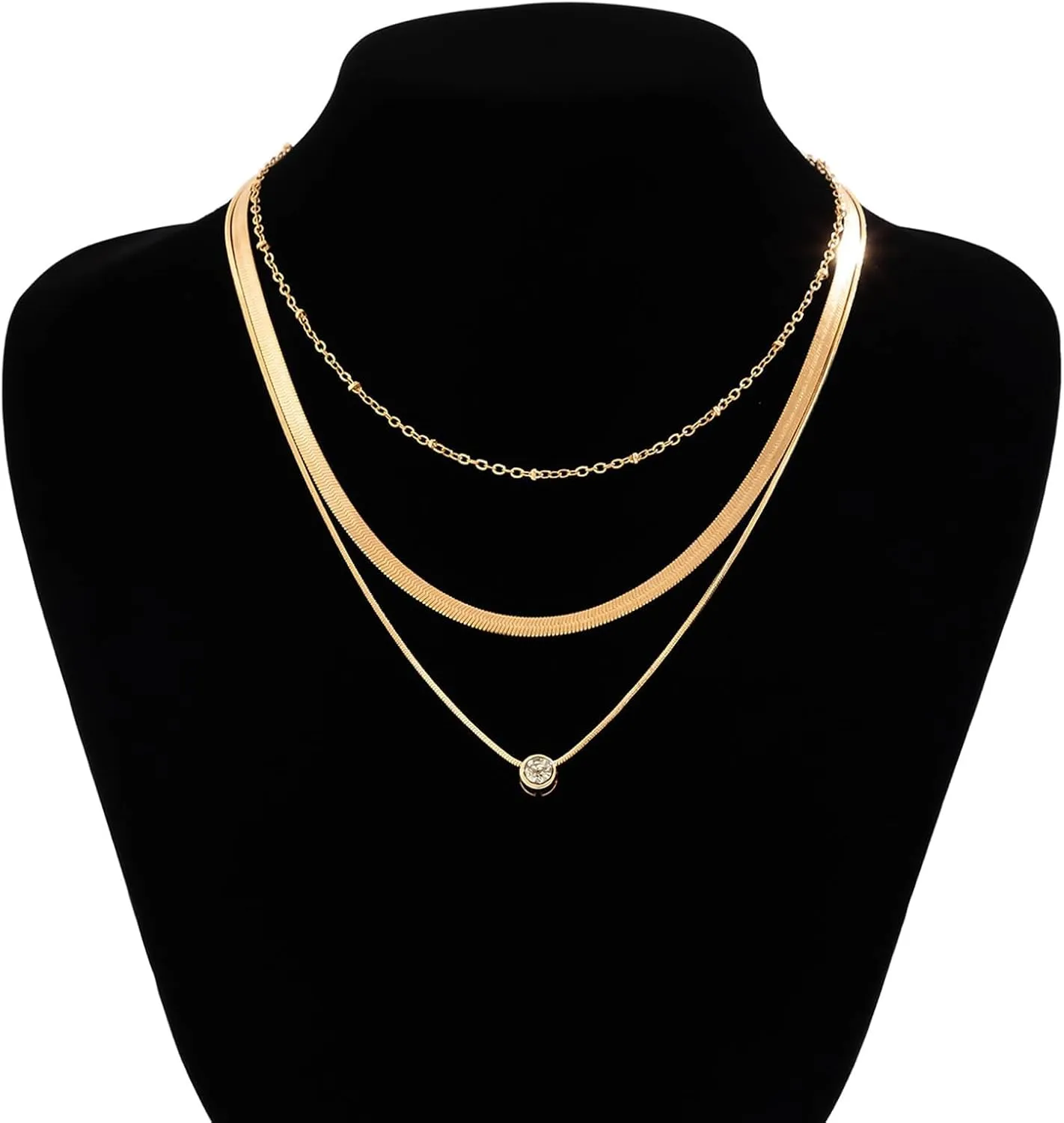Layered Gold Necklaces for Women Dainty 14K Gold Plated Snake Chain Layered Necklaces Stacked Necklaces Herringbone Necklace Gold Jewelry Gift for Women